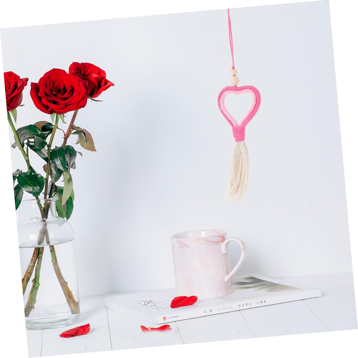 Heart Wool Felt Tassel Pendant Pink Valentine Decor Hanging Ornament for Party DIY and Romantic Home Decoration image number 2