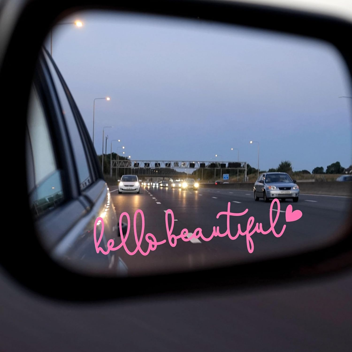 MOTOFITOOL 4X Hello Beautiful Rearview Mirror Decal, Rear View Mirror Sticker, Girly Car Accessories, Pink Vanity Stickers for Women, Empowering Self-Love Car Decor
