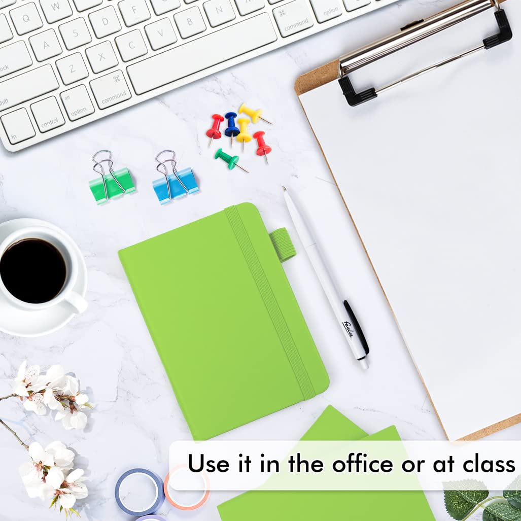 Feela 3 Pack Pocket Small Notebook Journals, Mini Cute Memo Notepad Hardcover College Ruled Lined Journals with Pen Holder for Women Girls Office School, with 3 Black Pens, 3.5&rdquo;X 5.5&rdquo;, A6, Green