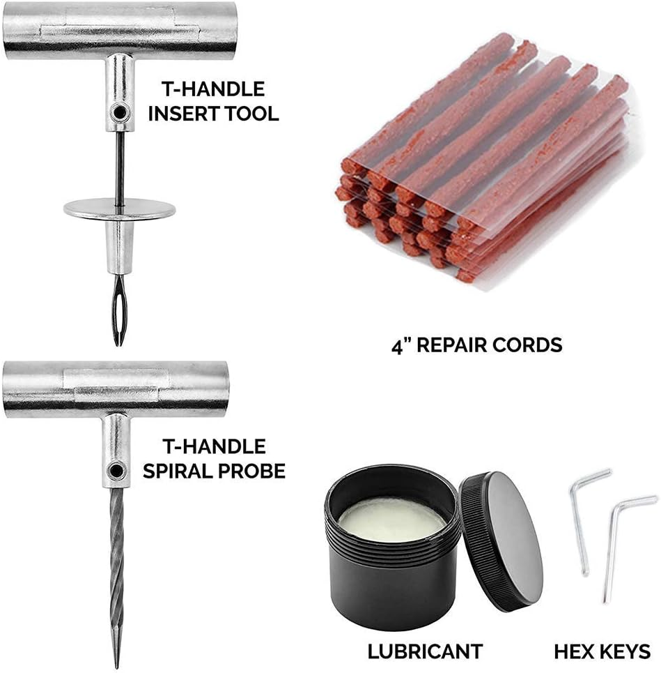 Tire Repair Kit for Tubeless Tires, Tire Plug Kit with Reamer & Insert Tool for Tractors Lawn Mowers Trucks Cars, Portable Puncture Repair Tool for Emergency Use image number 2