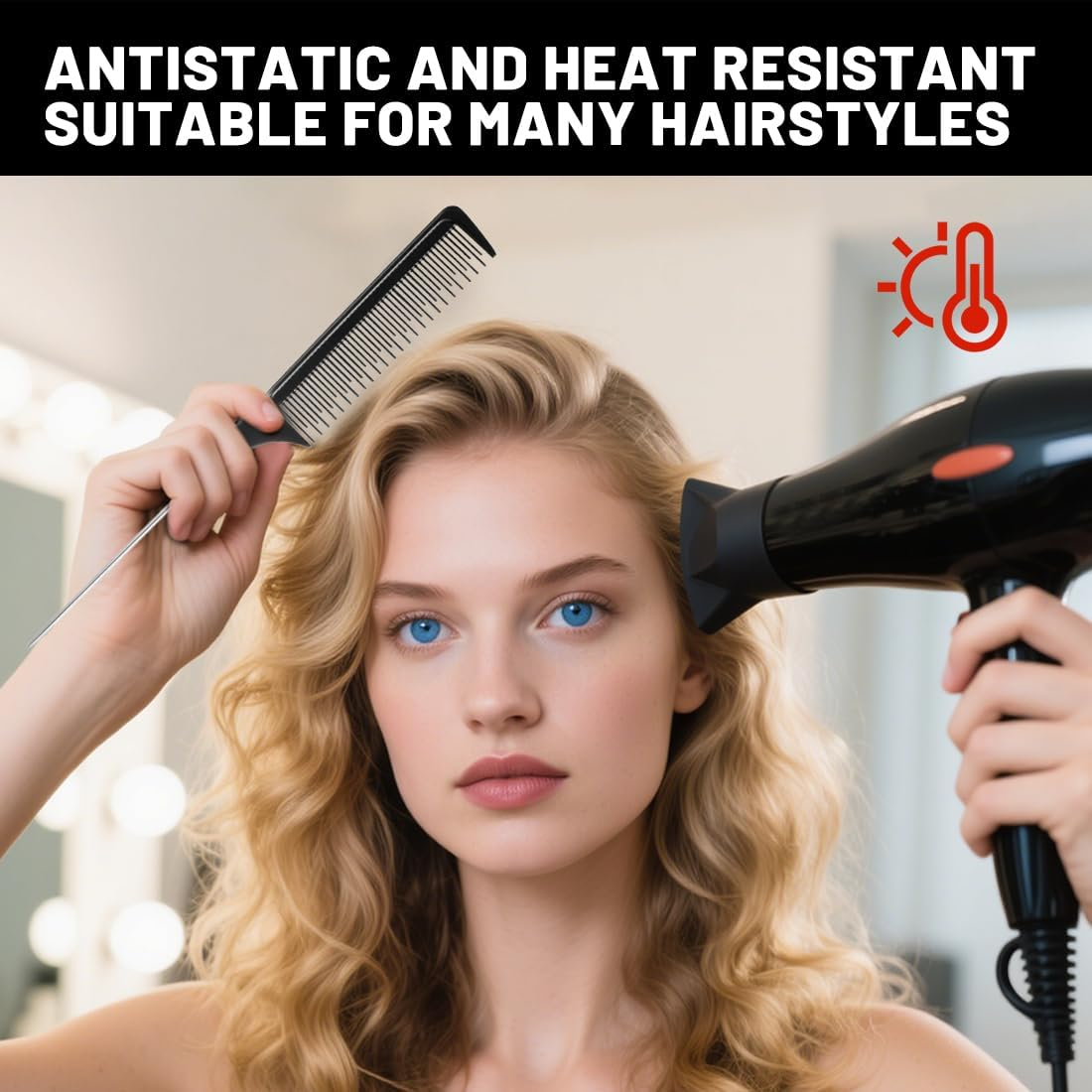 JRYXDS Set of 3 Tail Combs Fine Tooth Comb Professional Hairdressing Comb Antistatic Heat Resistant Teasing Hair Comb for Men and Women