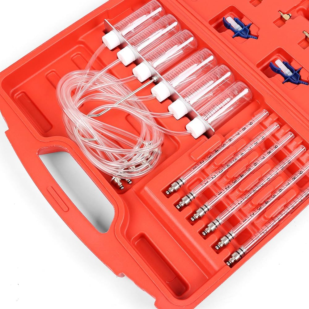 SEDY Diesel Injector Flow Meter Test Kit for Common Rail Engines, Leak-Off Tester with Measuring Tubes, Hoses & Storage Case for Automotive Diagnostics image number 1