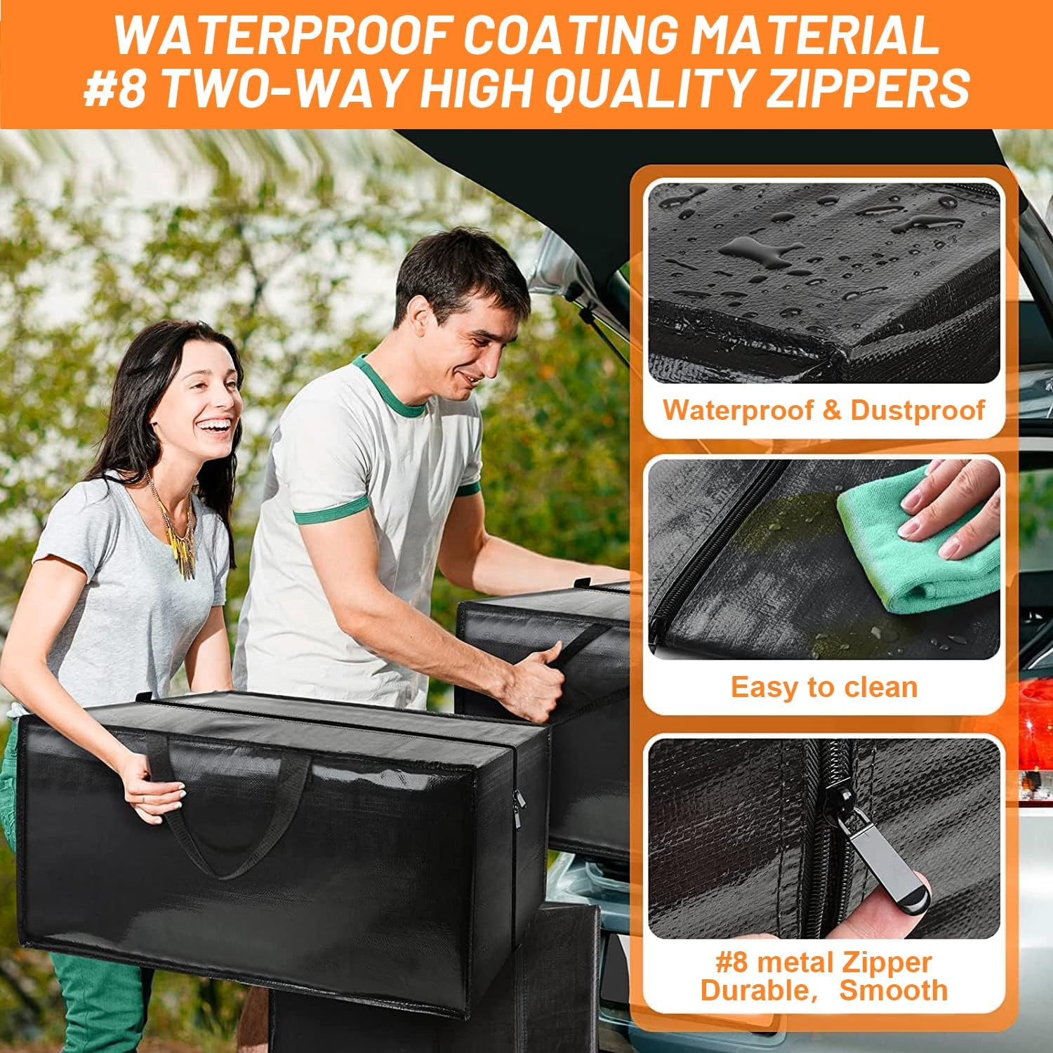 8 Pack Moving Bags, Heavy Duty Extra Large Storage Bags, Moving Supplies Boxes, College Dorm Room Essentials, Clothes Storage Bins Packing Bags with Backpack Handles Zipper Compatible with IKEA Cart image number 5