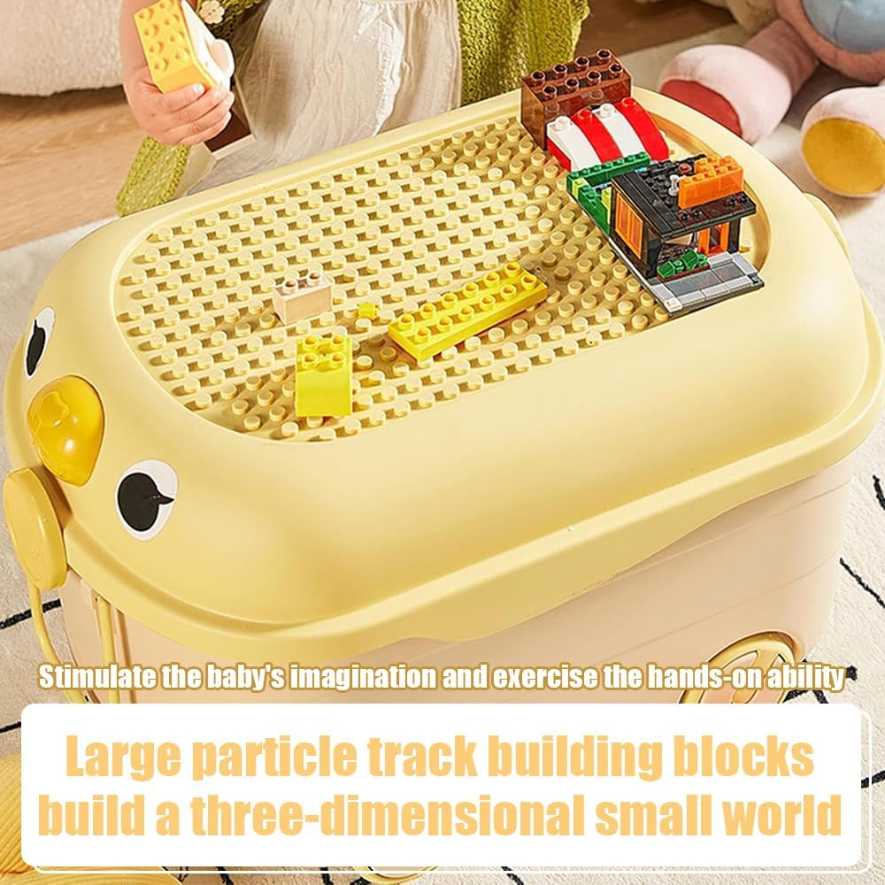 Cartoon Duck-Shaped Storage Box,Toy Storage Baske with Casters and Handle,Creative Building Block Top Cover Basket,Space Saving Baby Clothes Storage Case,For Playroom Kids,Family 43X63.5X36Cm image number 4