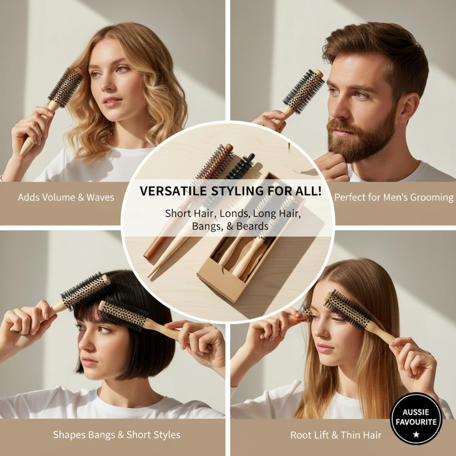 2 Pcs Mini round Hair Brush Set, 2-In-1 Nylon Bristles Styling Tool, Curly Blow Dry Brush for Thin Short Hair Bangs Women Men image number 2