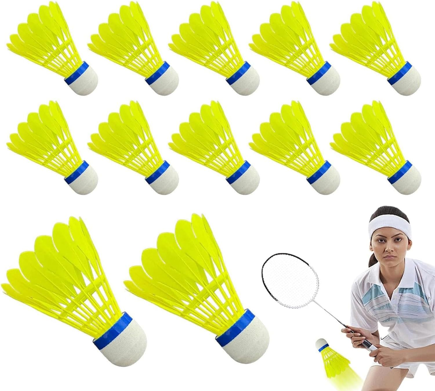 WEZCHUGHAOL 12 Pack Nylon Badminton Shuttlecocks - High Durability Aeroplane Feather Shuttlecocks for Training & Match, Yellow Sports Equipment