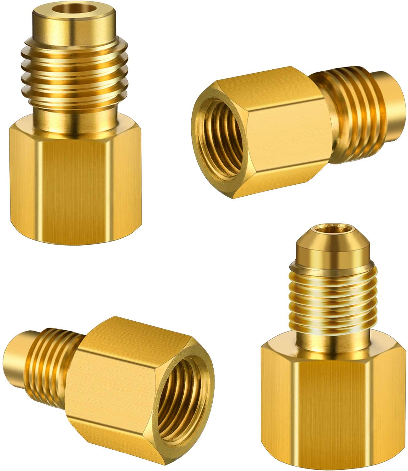 4 Pieces 6015 R134A Brass Refrigerant Tank Adapter to R12 Fitting Adapter 1/2 Female Acme to 1/4 Male Flare Adaptor Valve Core and 6014 Vacuum Pump Adapter 1/4 Inch Flare Female to 1/2 Inch Acme Male image number 4