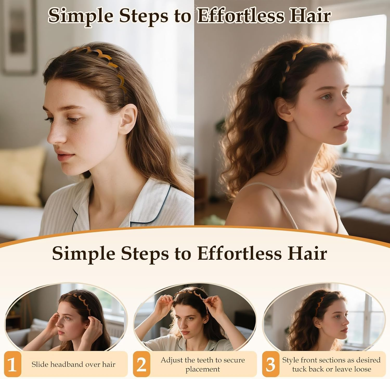 Headband & Hair Band Set, U-Shape High Cranium Head Bands with Wavy Teeth Design, Vintage Style Hairbands for Women - 5 Pieces image number 4