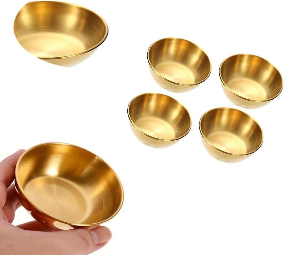 Changyeah Golden Dipping Plate Stainless Steel Gold Dip Bowl,4 Pcs Seasoning Dish,Round Condiment Tray, Sauce Plate, Sushi Dipping Bowls, Appetizer Trays, Condiment Dish for Restaurant, Home image number 3