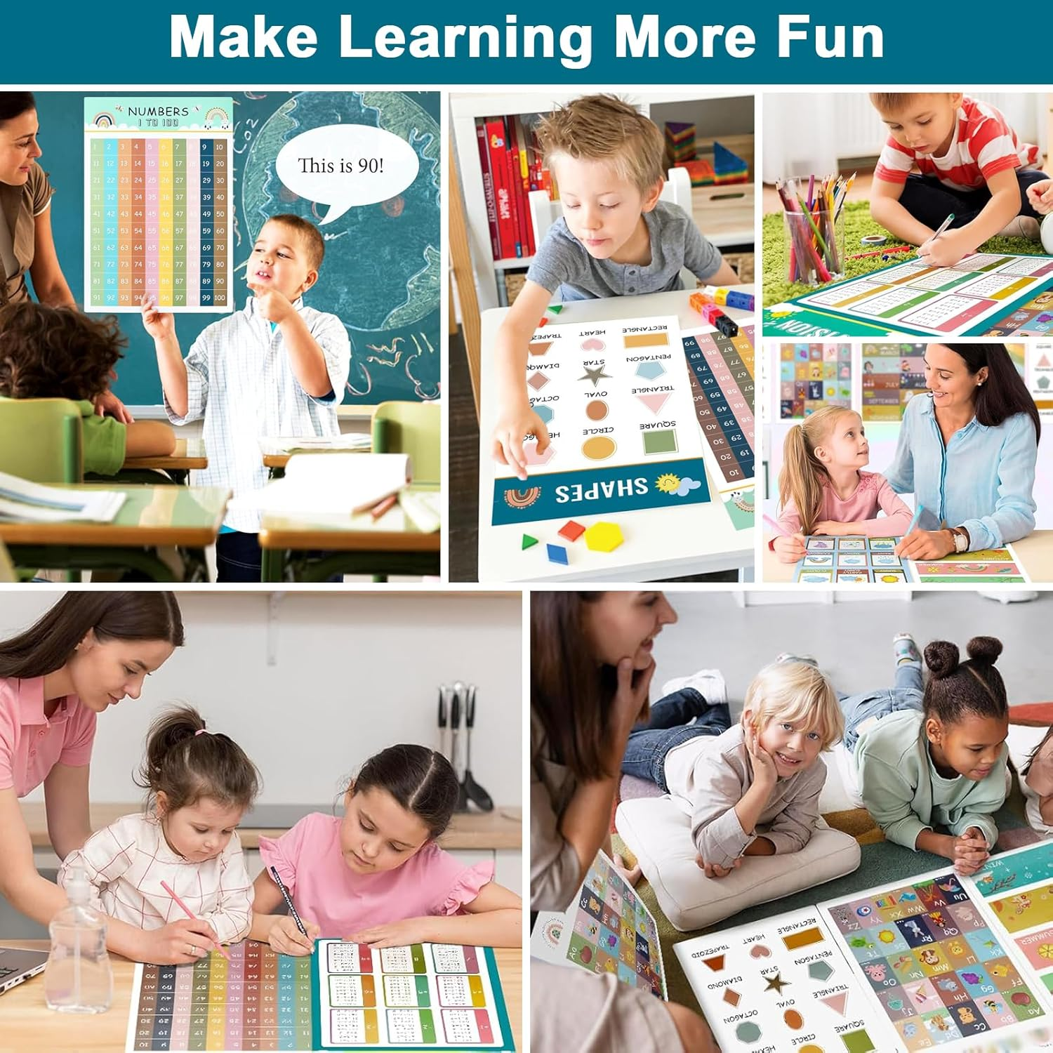 Tuoyi 16 Pieces Modern Educational Posters for Toddlers, Kindergarten Learning Poster Charts for Toddlers 1-3 Homeschool and Classroom Decor for Kids' Walls image number 3