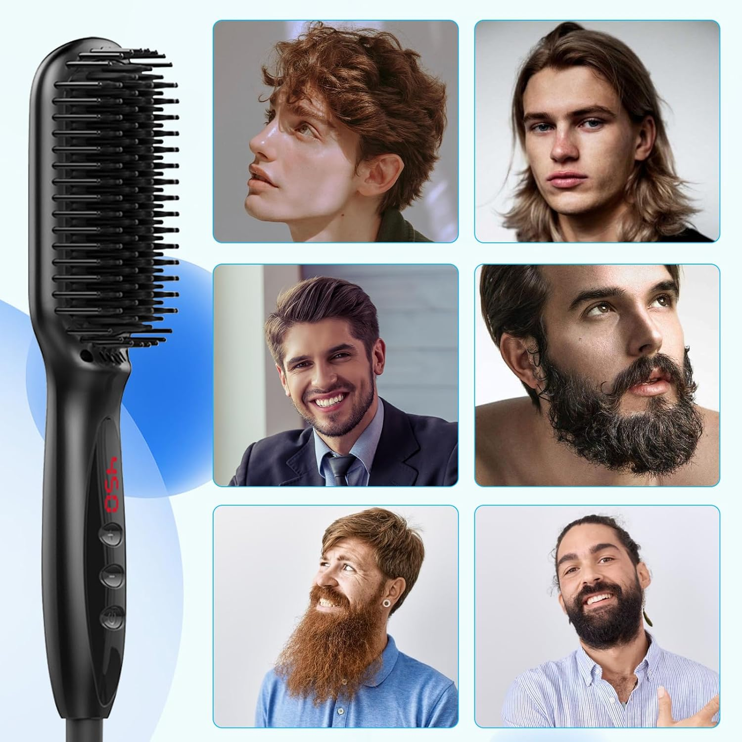Hair Straighteners Brush,Yakiter,Hair Straightener Brush with 30S Fast Heating & 12 Temperature Settings, Anti-Scald Beard Brush with LCD Display, Multifunctional Straightening Brush image number 6