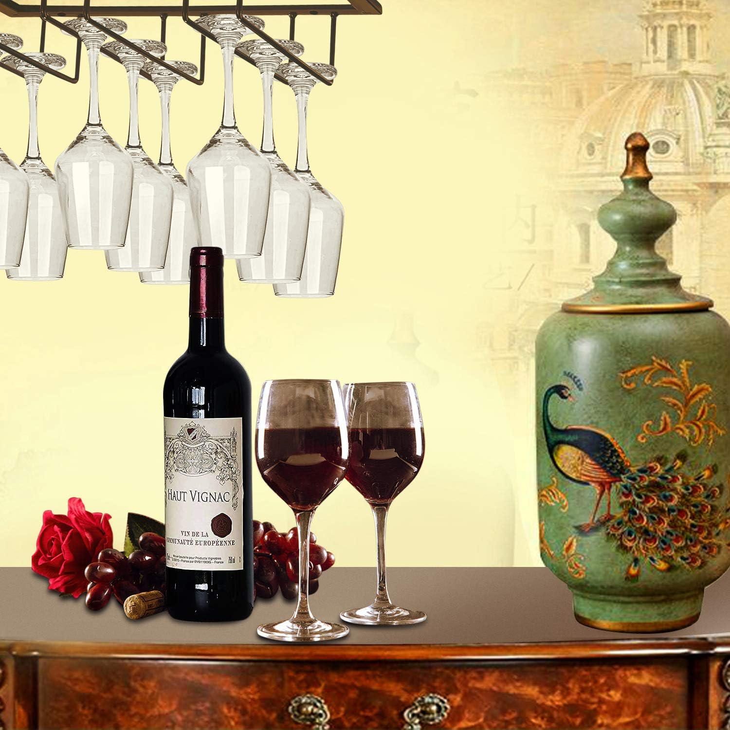 MOCOUM (4 Rows) - Wine Glasses Rack under Cabinet Stemware Rack,Wine Glass Hanger Rack Wire Wine Glass Holder Storage Hanger for Cabinet Kitchen Bar (4 Rows) image number 3