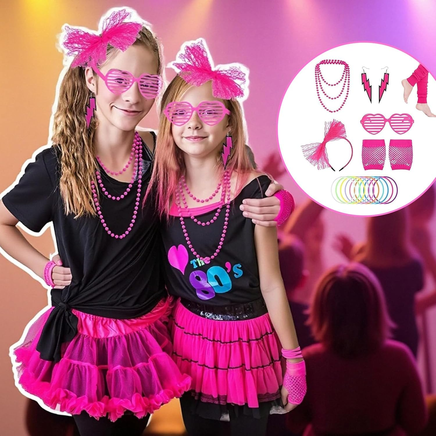 80S Accessories for Women, 1980S Neon Fancy Dress Costume for Girls, Women Sexy Casual Top for 1980S Retro Theme Party