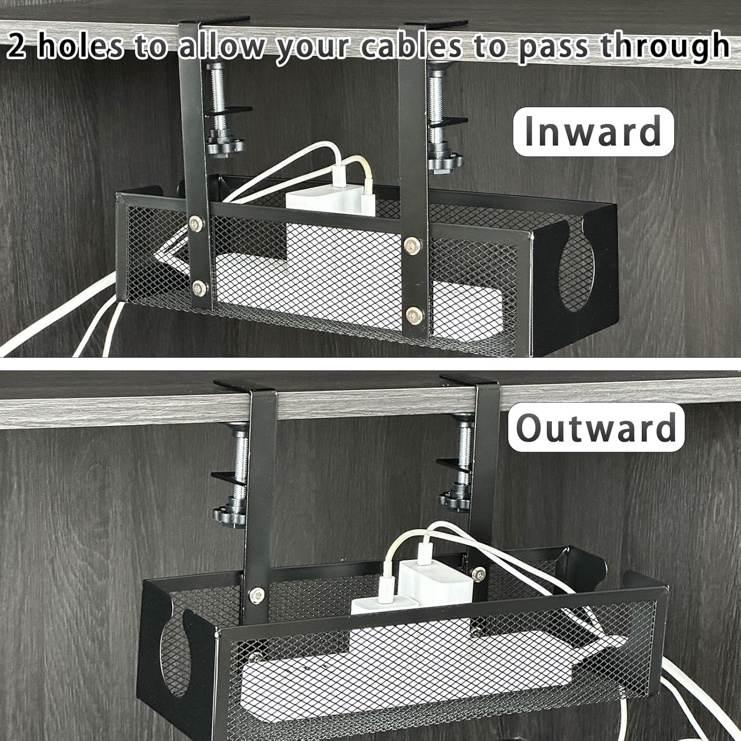 Under Desk Cable Management Tray - Easy Clamp Mount, No Drill Steel Organizer - Neat and Tidy Wire Storage for Home, Office, and Standing Desks (Black) image number 3