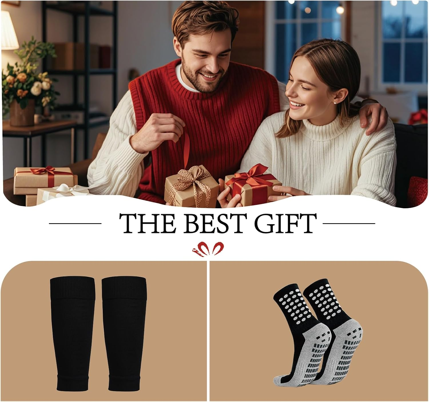 Calf Compression Sleeves & Non-Slip Soccer Grip Socks Set, Professional Sports Foot and Leg Socks, Suitable for Soccer, Baseball, Basketball, Rugby, Wrestling image number 1