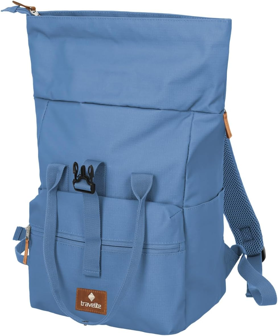 Travelite Hand Luggage Backpack, Laptop Backpack, 14 Inches, Basics Short Handle Rollup, Travel Backpack Rolltop Function - Denim image number 6