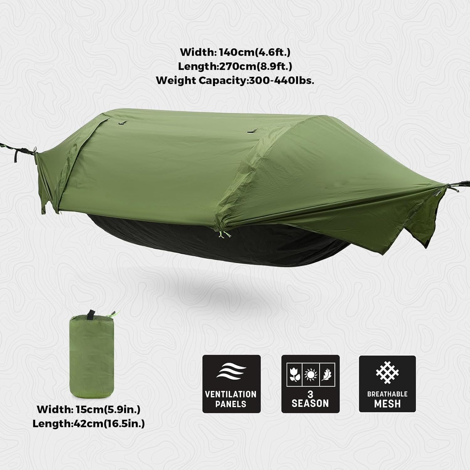 APEXORIGIN Camping Hammock, Portable Single & Double Hammock Tent with Mosquito Net & Rainfly,3 in 1 Waterproof Lightweight Portable Sleeping Hammock Bug,Suitable for Outdoor Courtyards(Blue) image number 5