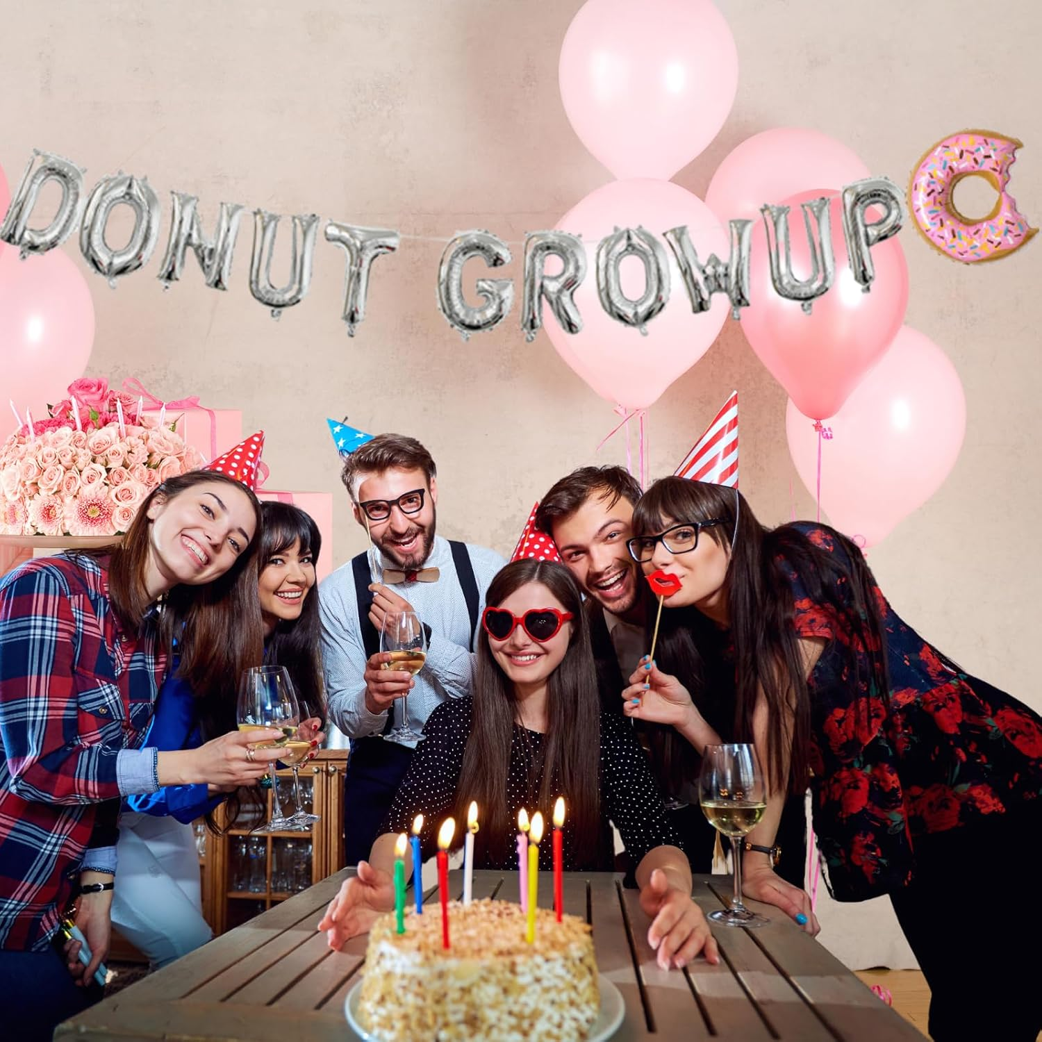 Donut Grow up Balloons Donut Grow up Balloons Birthday Foil Balloons Banner Donut Birthday Party Decorations Donut Theme Party Supplies Donut Shape Balloons (Silver) image number 3