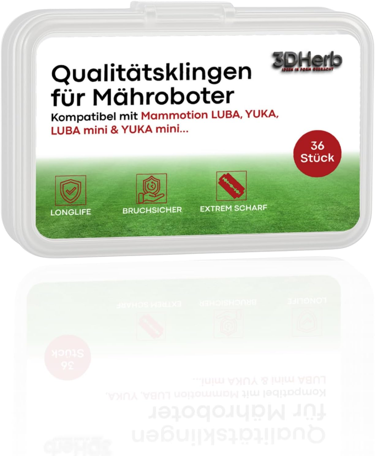 3Dherb 36 X Replacement Blades Compatible with Mammotion LUBA, LUBA 2, YUKA, LUBA Mini & YUKA Mini - 0.9 Mm Blade Thickness for Long Lawnmower Pleasure - Titanium Blades - Screws With image number 4