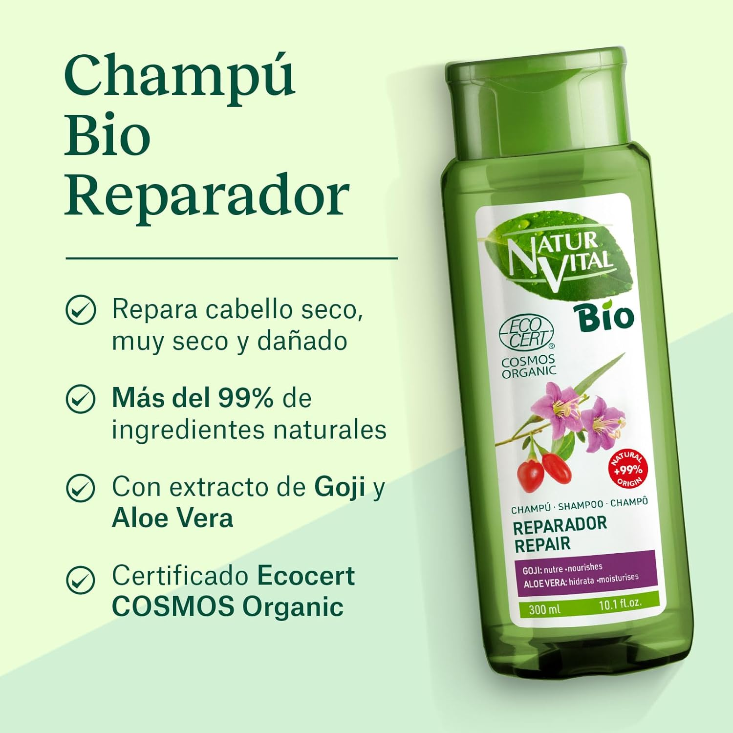 Naturvital Bio Shampoo &ndash; Repairing-Ecocert Certified-No Silicones, Parabens and PEG image number 5