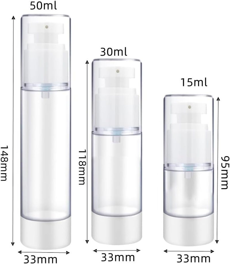 Naisfei Pack of 3 Cream Dispensers, 15 Ml, 30 Ml, 50 Ml, Airless Pump Dispenser, Empty Cream Dispenser, Pump Bottle, Dispenser Bottle, Plastic Vacuum Cosmetic Container, Refillable Lotion Dispenser image number 1