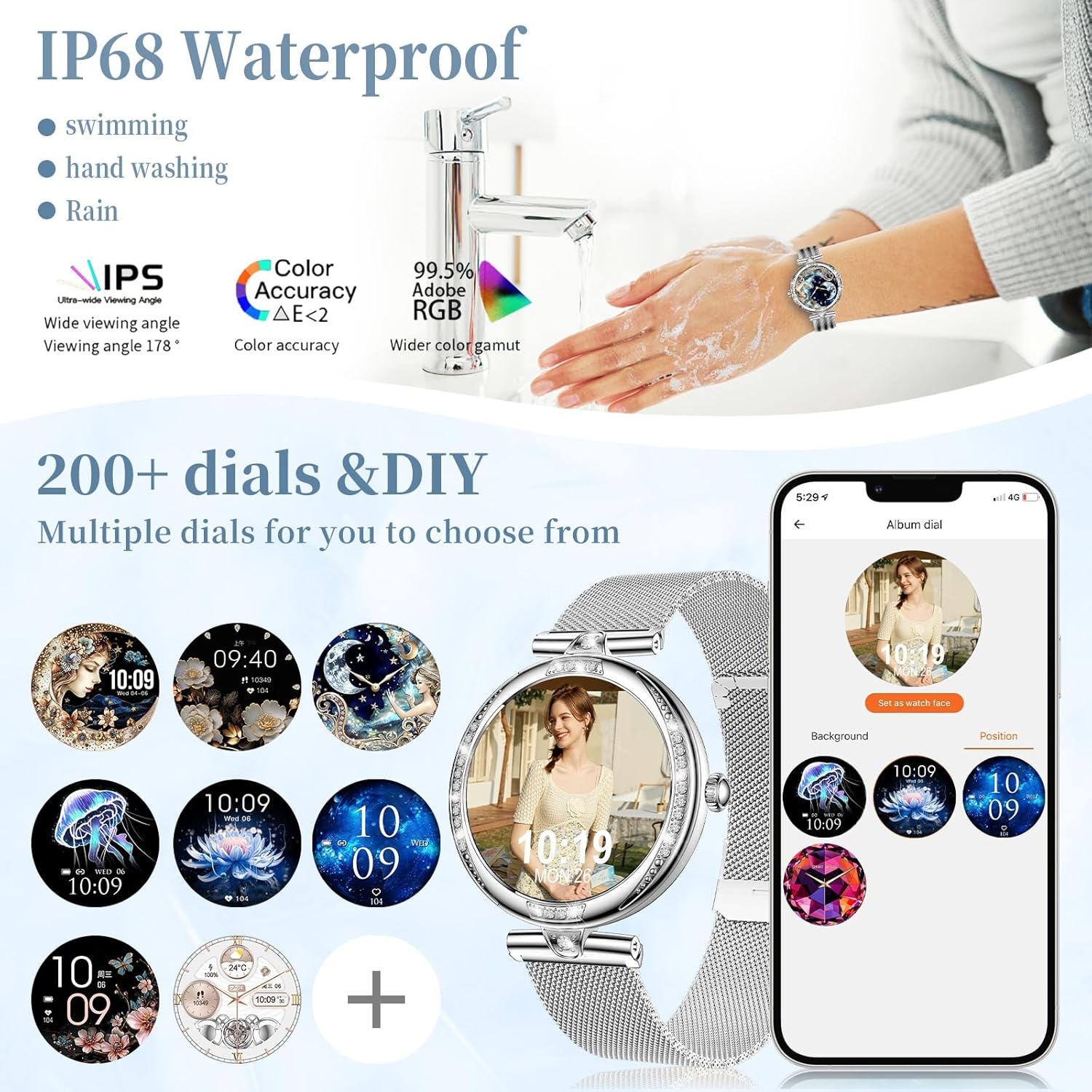 Smart Watch for Women Dial/Answer Call/2 Bands, 1.19" AMOLED HD Display, 100+ Sports Mode Fitness Tracker with Heart Rate/Sleep Monitor, IP68 Smartwatch Womens, Ios Android Ladies Smart Watches