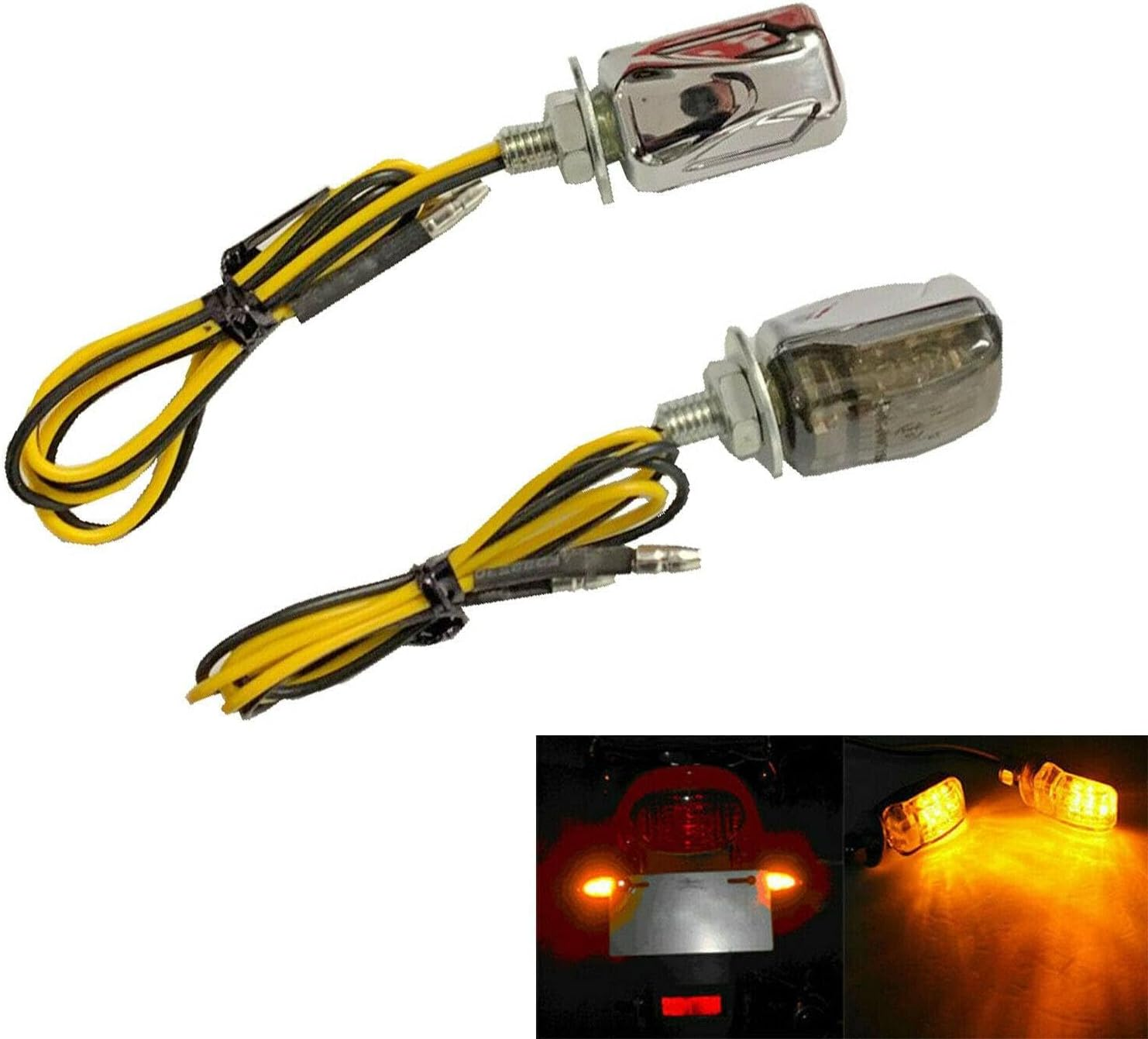 TDR 2Pcs Motorcycle LED Turn Signal Indicators Chrome Micro Mini Tiny Small Amber Light 6Mm Thread Plastic Glass Universal Fit Left Right Pair image number 2