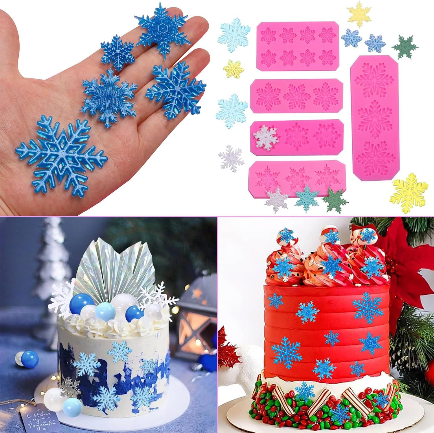 Yharnamite 5 Pcs Silicone Chocolate Moulds, Snowflake Silicone Mold, 3D Snowflake Cake Silicone Fondant Molds, for Home Kitchen Baking, Holiday Gifts, Wedding Parties, DIY and More image number 6