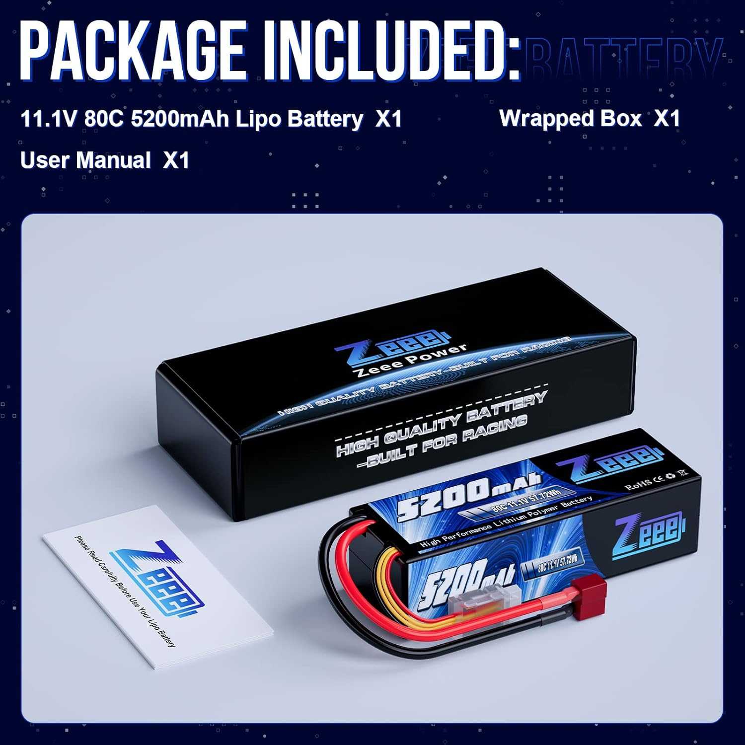 Zeee 3S Lipo Battery 5200Mah 11.1V 80C RC Battery Hard Case with T Connector for 1/8 and 1/10 RC Vehicles Car RC Buggy Truggy RC Airplane UAV Drone FPV image number 2