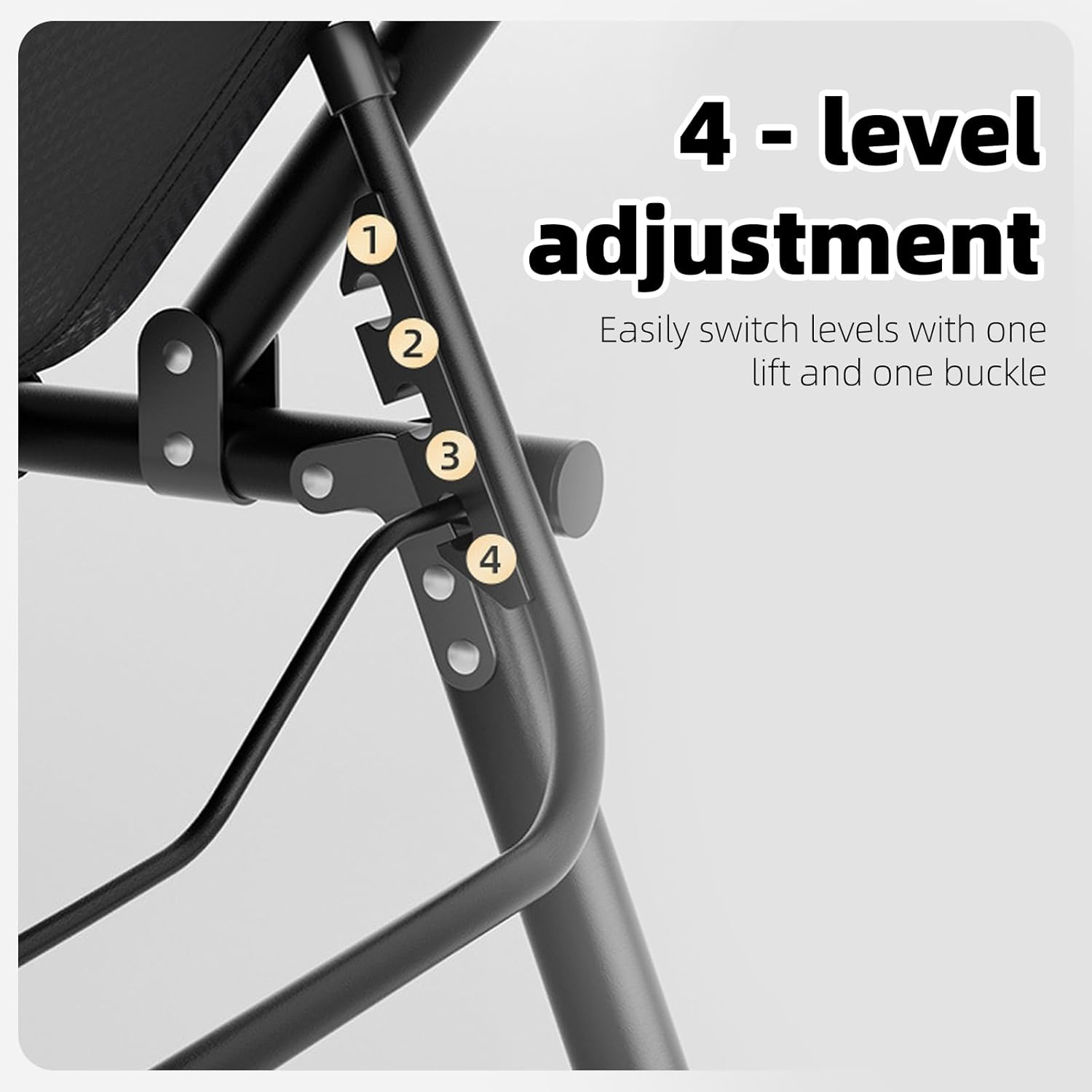 WAKYME Outdoor Lounges Chair Foldable Camping Chair, Adjustable Reclining Patio with Thick Padded, Lounge Chair for Outside, Folding Camping Chair for Garden, Lawn, Beach (Grey) image number 4