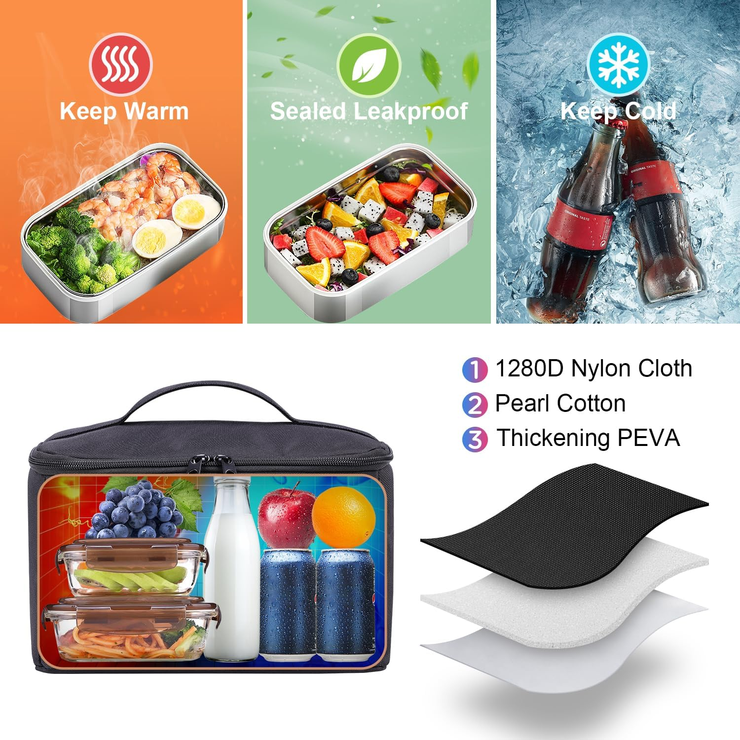 BERTASCHE Backpack with Lunch Box for Men, Black, L-15.6 Inch, Modern image number 6