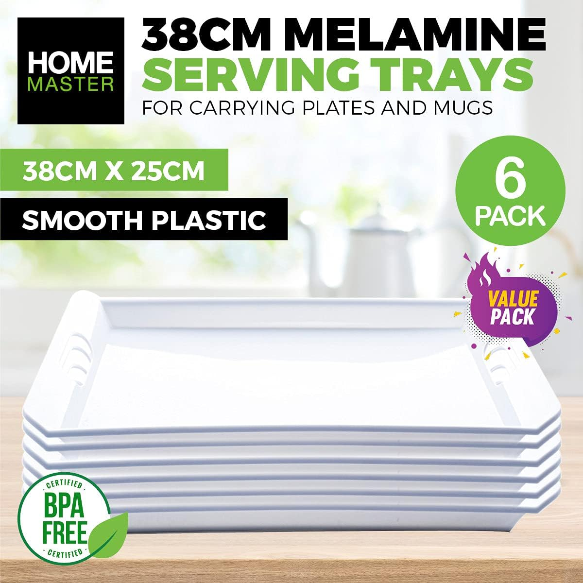 [4PCE] Home Master White Melamine Serving Trays, Durable and Elegant Serving Solution, Serve Your Food in Style image number 4