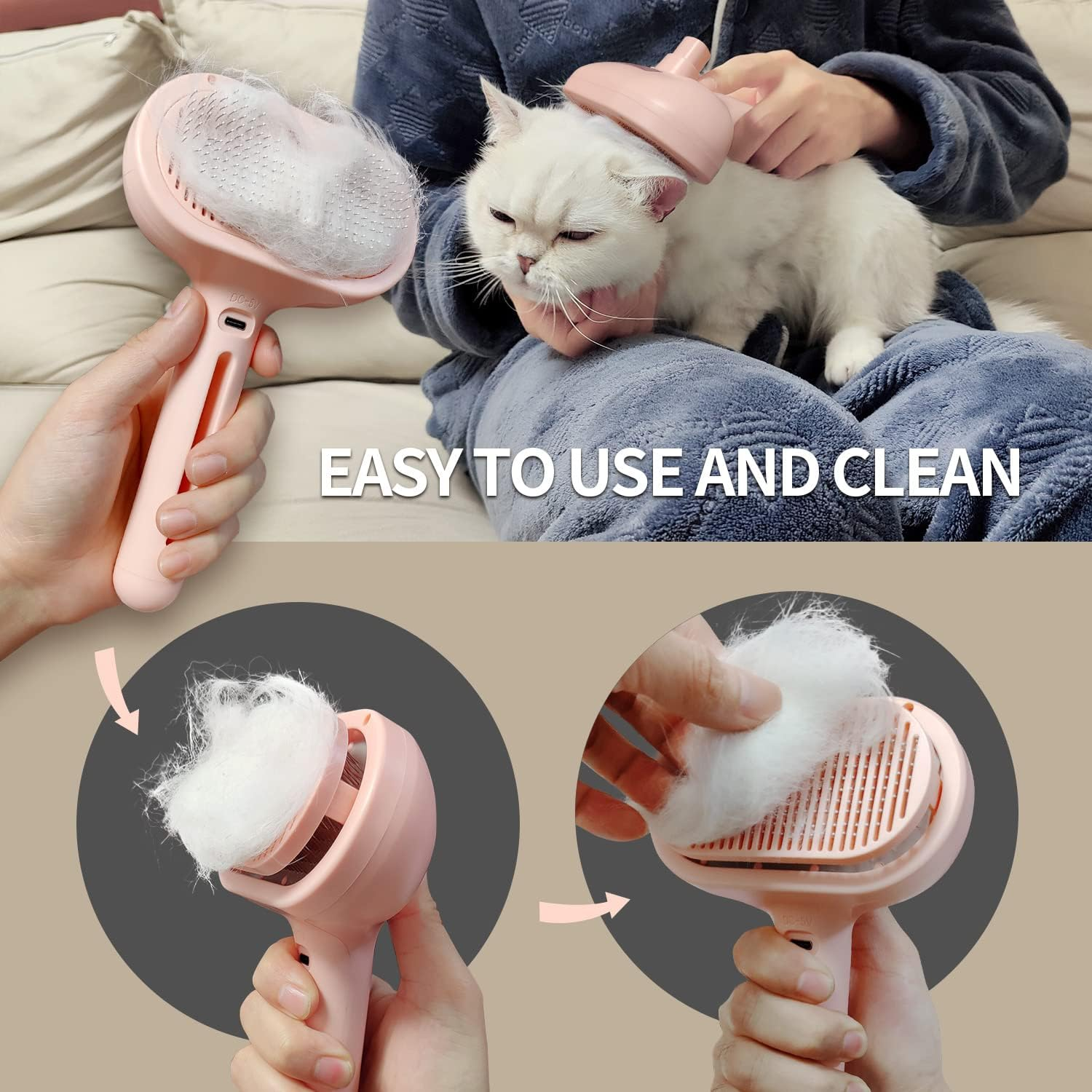 Spray Cat Brush for Shedding, 3 in 1 Steam Cat Brush Remove Static Flying Hair Pet Grooming Brush Self Cleaning Dog Brush for Long and Short Hair Dogs and Cats Remove Tangled Loose Hair (Pink) image number 5