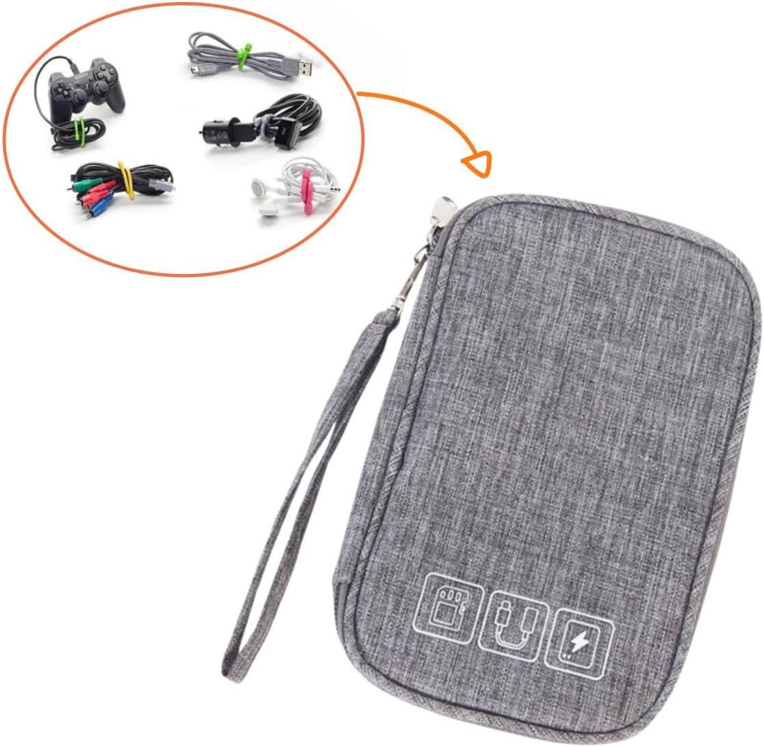 Electronic Accessories Bag,Travel Cable Organizer Bag Pouch Electronic Accessories Carry Case Portable Double Layers Storage Bag for Cable,Adapter, Battery and More,Mouse,Ipad, Phone (Grey) image number 2