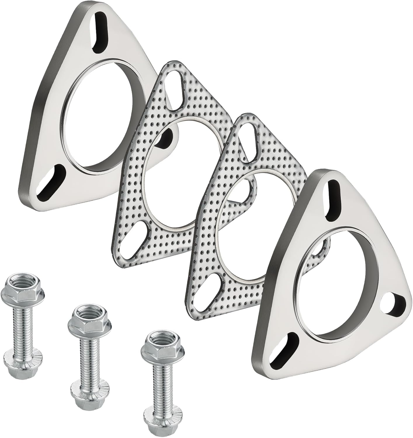 EVIL ENERGY 2 Inch 3 Bolt Stainless Steel Exhaust Flange & Exhaust Gasket Kit with Bolts & Nuts, Exhaust Flange Connection Kit for Automotive Replacement Exhaust Flanges (2PC Gasket) image number 1