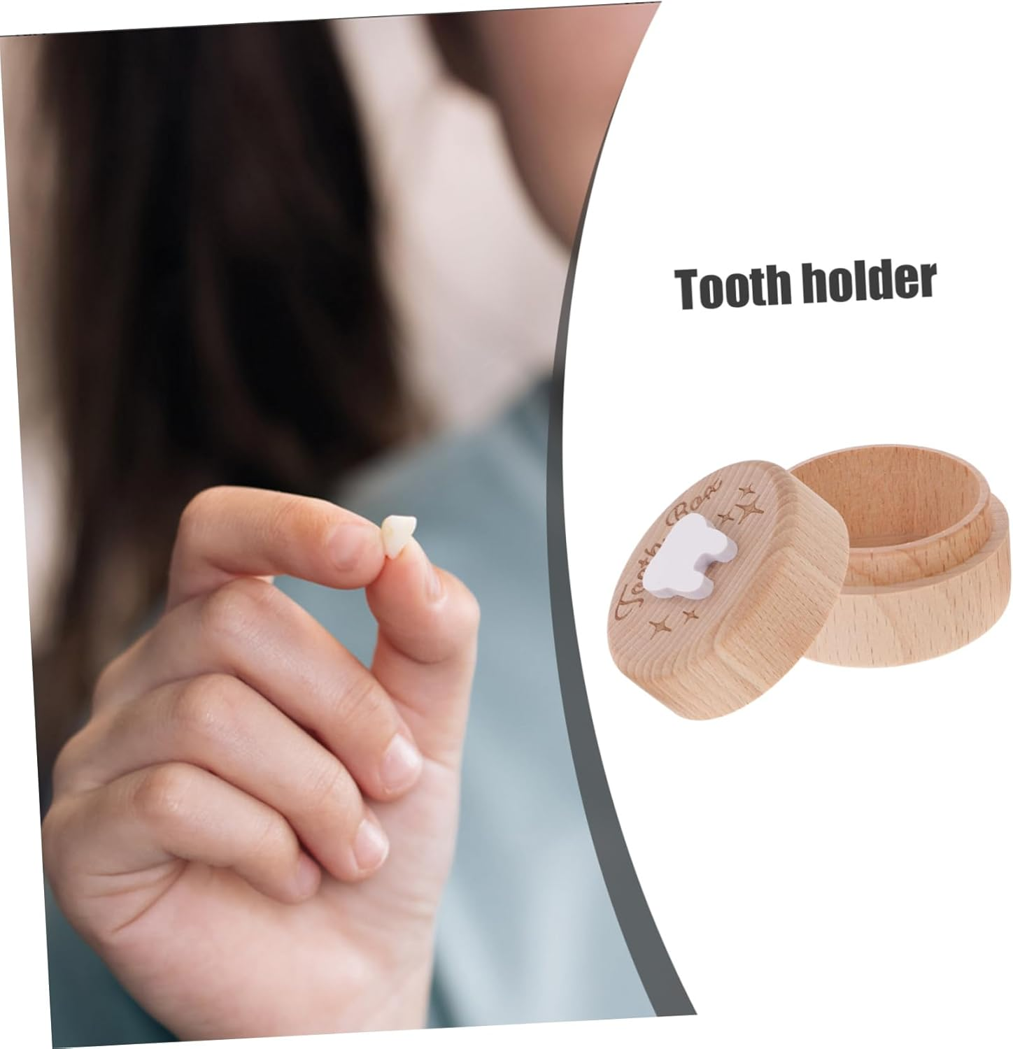 MAGICLULU Deciduous Tooth Box Wooden Boys and Girls Tooth Fairy Box Keepsake Collection Organizer image number 2