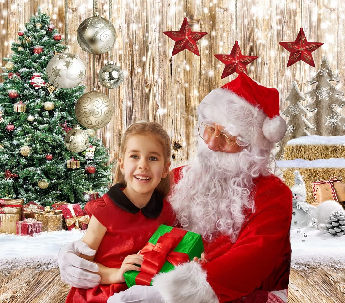 CYLYH 5X7FT Christmas Backdrop Rustic Wood Snow Backdrop Xmas Tree Gifts Background for Christmas Party Decoration Xmas Family Party Banner image number 3