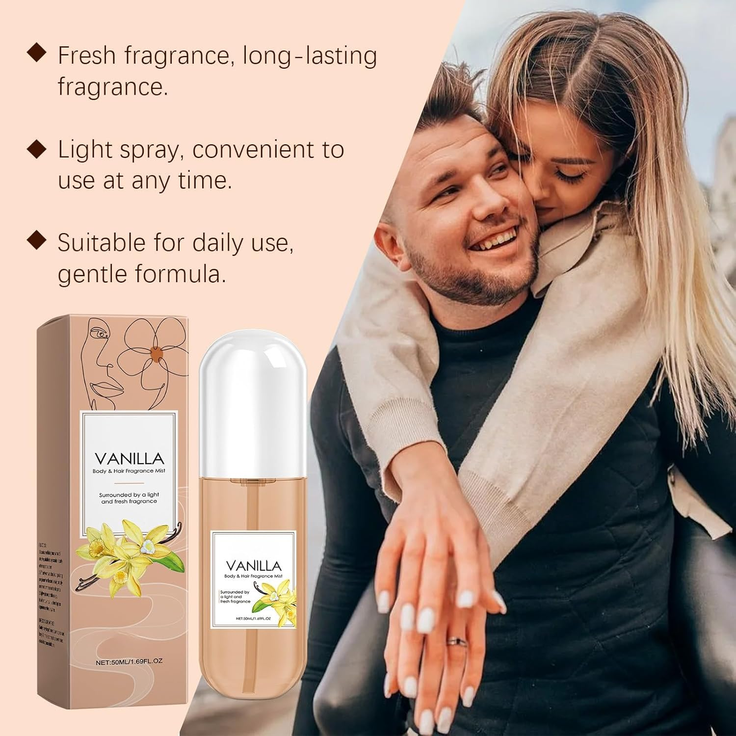 Vanilla Perfume Body & Hair Fragrance Mist, 50Ml Vanilla Body Spray for Women, Long Lasting Light Fresh Scent, Travel Size Hair Perfume Mist, Daily Refreshing Body Mist - 4Pcs image number 5