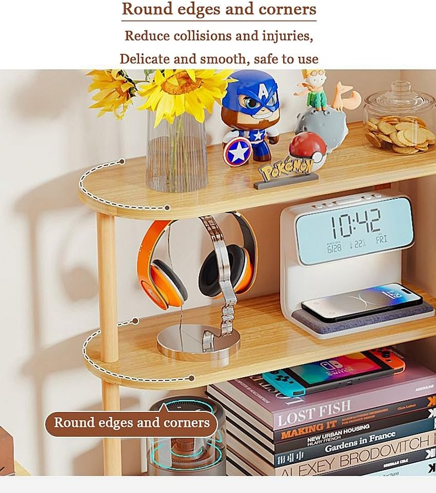 Dreamhousey New Vertical Corner Shelf, Simple Desktop Small Bookshelf 3-Tier Clutter and Ornaments Storage Shelf File Organizer Shelf Bookcase (Oak, 3-Tier) image number 5