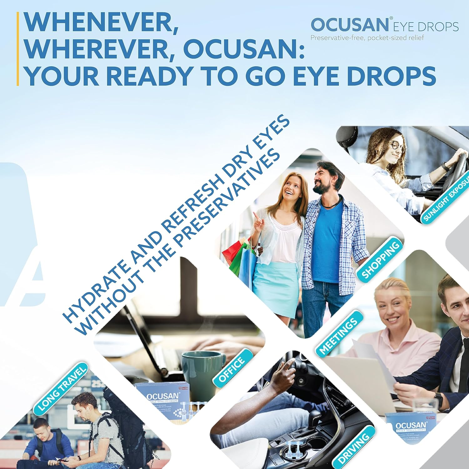 Ocusan Single Dose Eye Drops for Dry Eyes | Lubricant Eye Drops Suitable for Use with Contact Lenses | Preservative Free | Contains Hyaluronic Acid | Artificial Tears for Red, Itchy & Sore Eyes image number 3