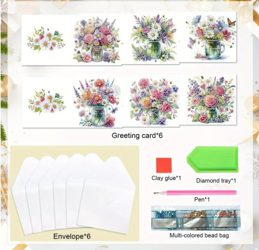 Syntego 6Pcs DIY Diamond Painting Greeting Card Kit Summer Flowers Greeting Cards Diamond Art Kit image number 4