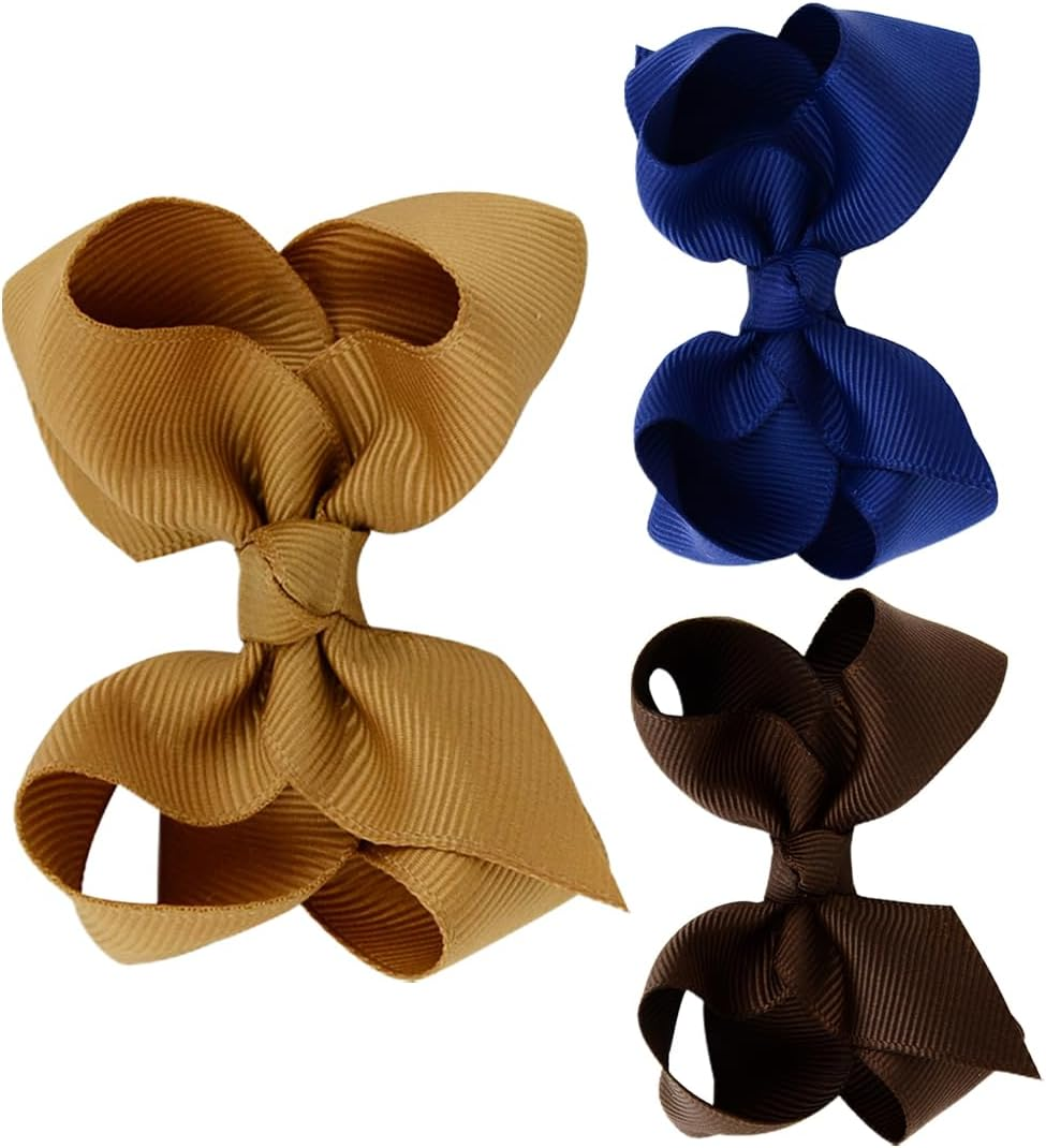 YOCDNOV Pack of 6 Bows Hair Clips - Ponytail Clips 3 Inches, Duckbill Hair Bow for Teenage Girls Hair Accessories (Dark Blue + Light Brown + Dark Brown)