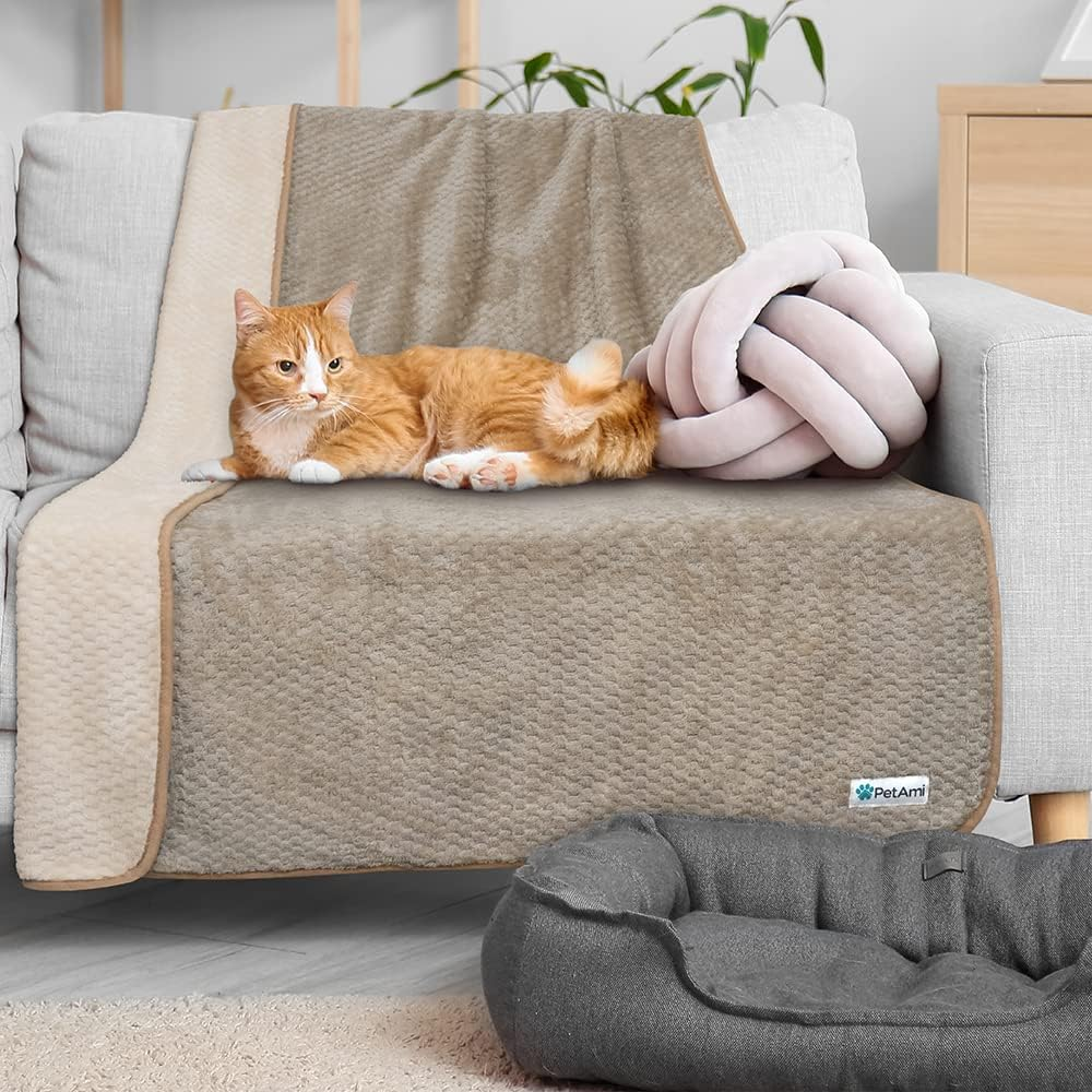 Petami Waterproof Dog Blanket, Leakproof Puppy Blanket for Medium Large Dog, Furniture Sofa Couch Cover Protector, Fleece Pet Throw Indoor Cat Kitten, Reversible Washable Soft Plush, 40X60 Taupe Beige