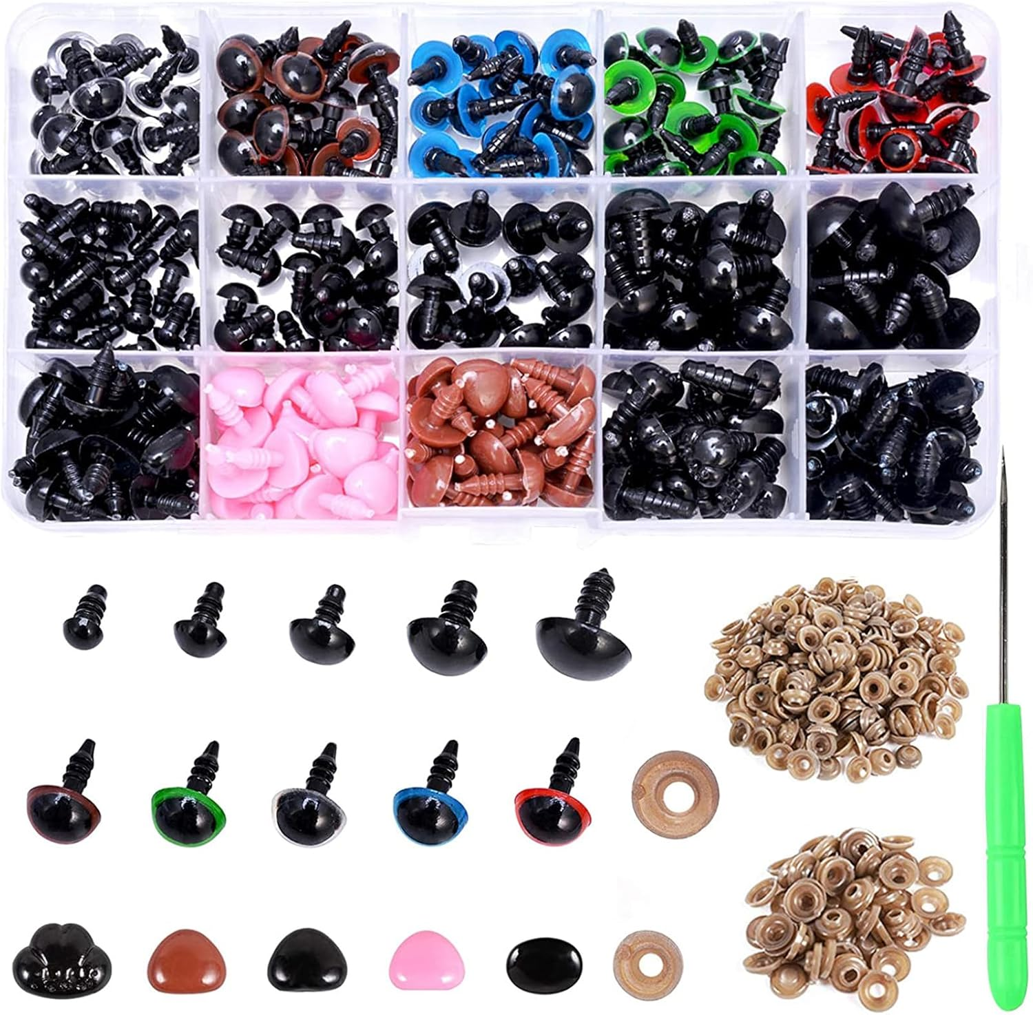 Plastic Safety Eyes and Noses with Washers 570 Pcs, Craft Doll Eyes and Teddy Bear Nose for Amigurumi, Crafts, Crochet Toy and Stuffed Animals (Assorted Sizes)