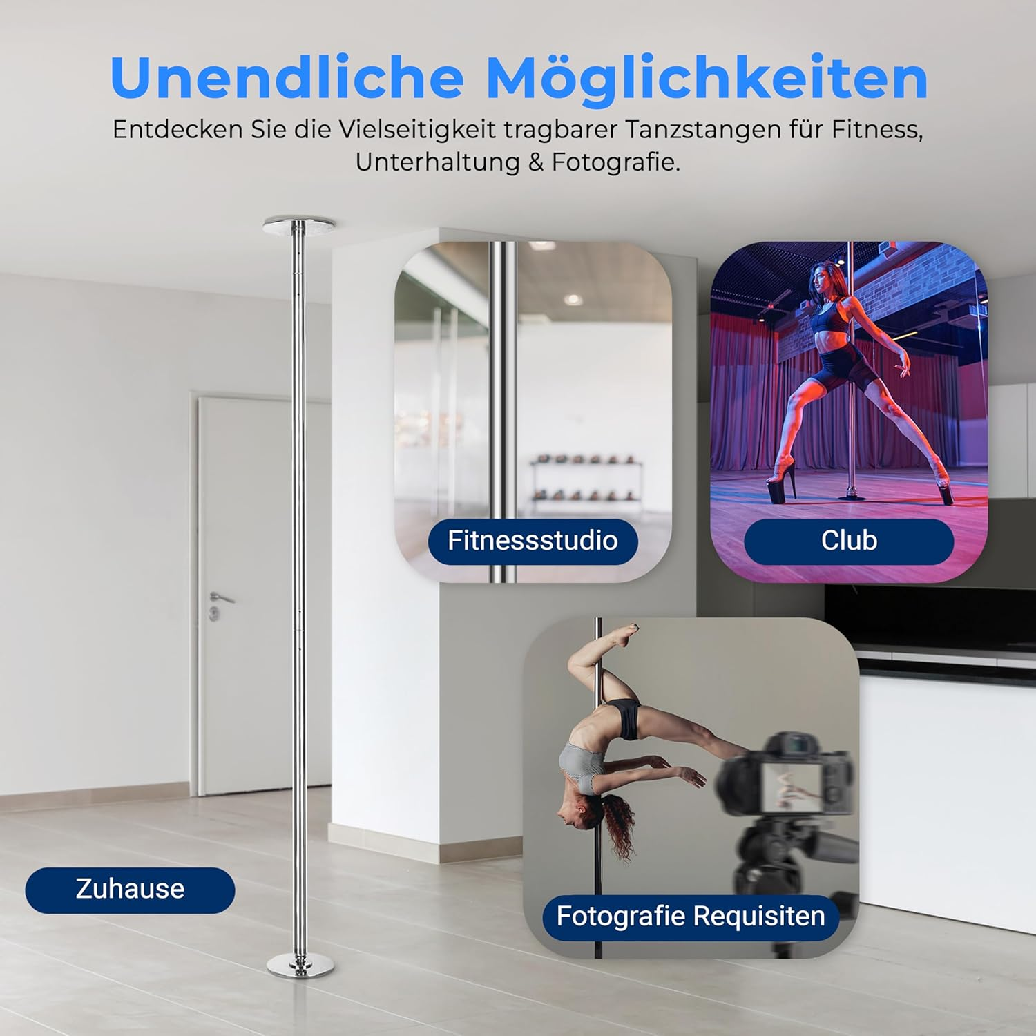 Serenelife 45Mm Fitness Dance Pole &ndash; Static & Spinning Modes, Heavy-Duty Removable Pole for Strength, Cardio & Dance &ndash; Easy Assembly, No Drilling &ndash; Suitable for Home, Club, Gym, Party, Pub image number 5