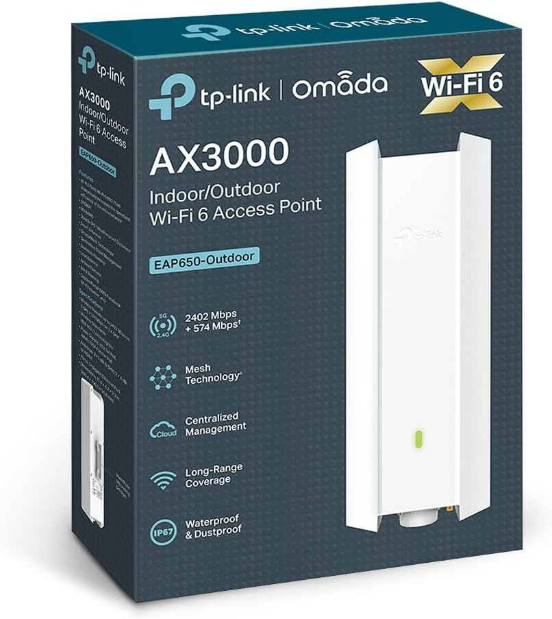 Tp-Link Omada AX3000 Indoor/Outdoor Wi-Fi 6 Access Point, Wireless, Seamless Roaming, Long-Range Coverage, Omada Mesh, IP67, 6KV, Centralised Cloud Management, Remote Access (Eap650-Outdoor) image number 1