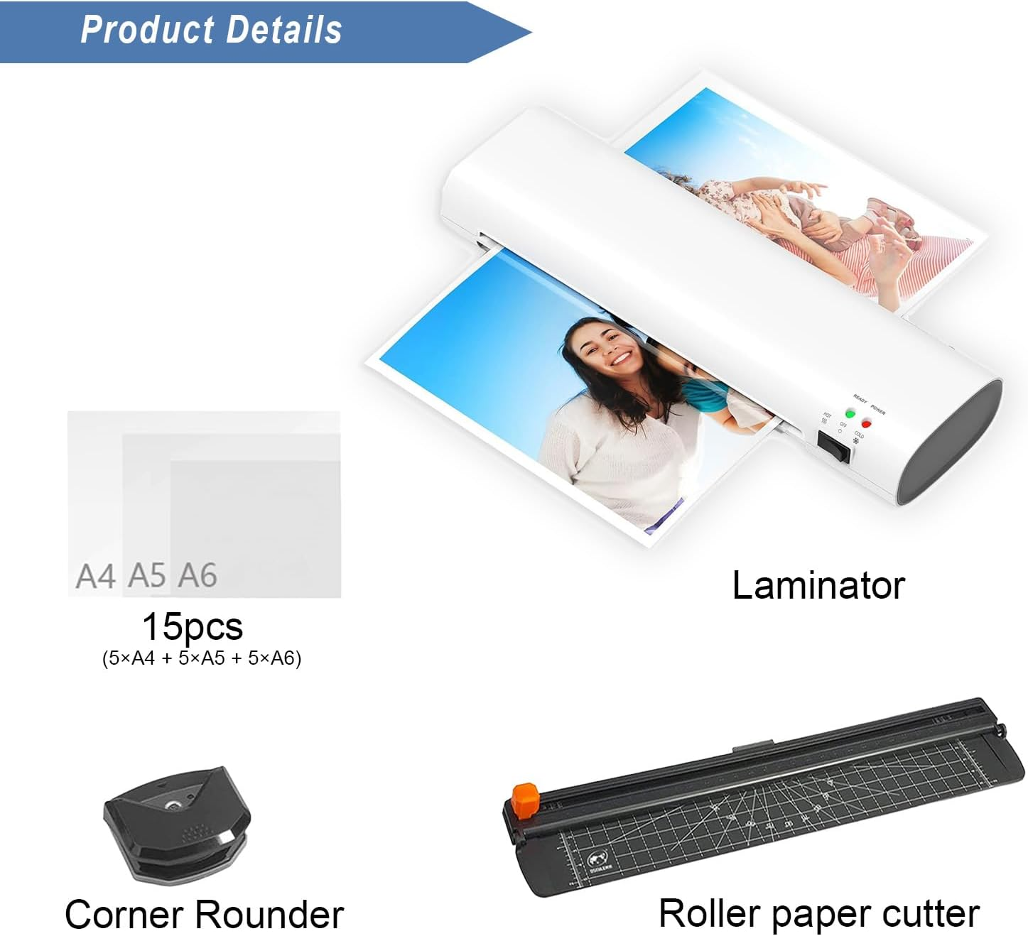 Omiention 9" Hot & Cold Laminator A4/A5/A6 Thermal Laminating Machine with 15 Sheets, 60Hz Dual Roller Fast Lamination, ABS Anti-Jam System for Home/Office/School &ndash; Compact & Portable image number 6