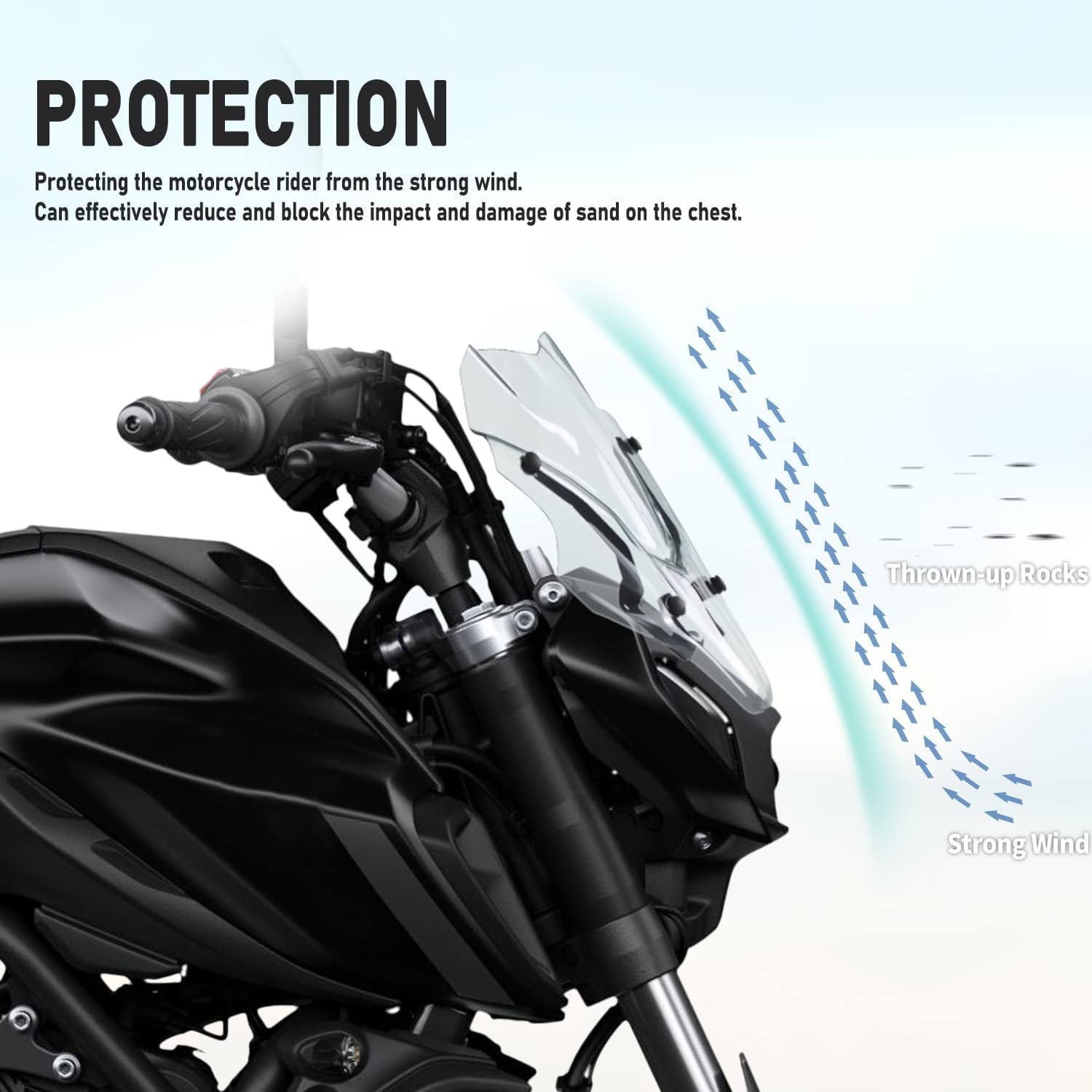 Motorcycle Touring Windshield Windscreen Fairing Wind Deflector MT07 FZ07 Screen Shield Visor Protector W/Bracket Compatible with Ya-Maha MT FZ 07 MT-07 FZ-07 2021-2024(Light Smoke) - Light Smoke image number 3