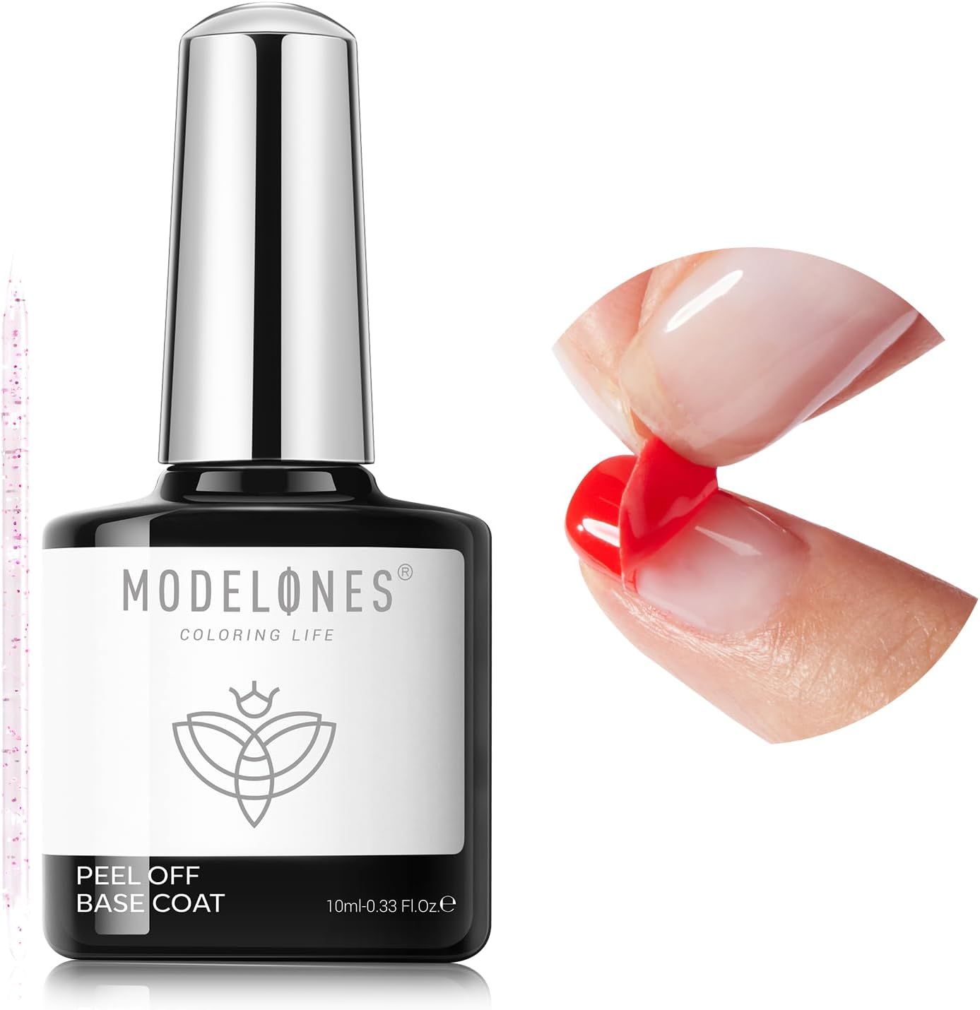 Modelones Non-U V Peel off Gel Base Coat, Quick Dry Peelable Base Coat for Gel Nail Polish Easy Removal Gel Foundation for Beginner Practice Nail Protection without Damage Thin Weak Nails image number 4