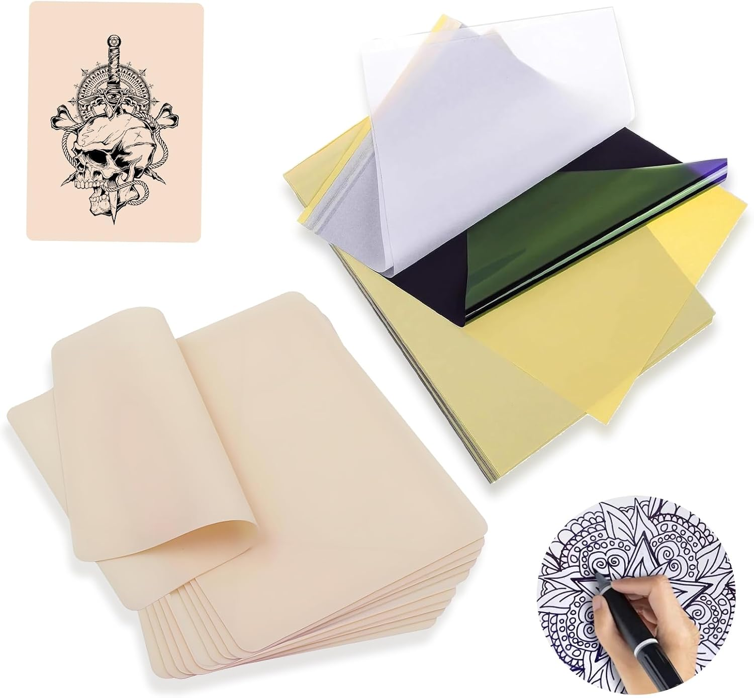 20 Pcs Tattoo Kit, 10Pcs Practice Skin & 10Pcs A4 Transfer Paper Set, Blank Fake Skin Sheets for Tattoo Training Stencil Tracing Beginner to Professional Tattoo Supplies
